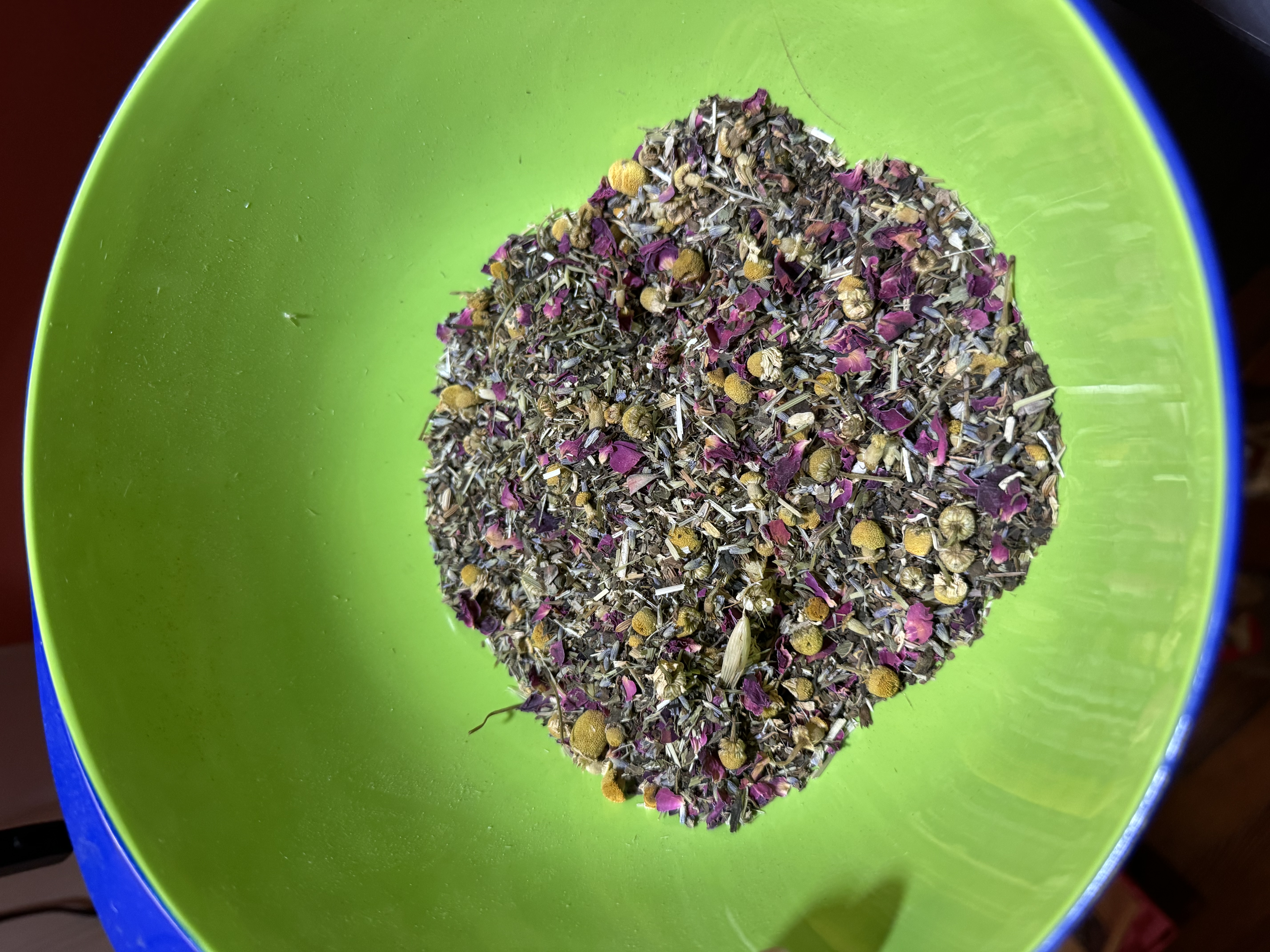 Colorful herbal blend in a bowl